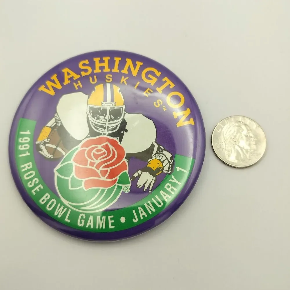 Washington Huskies Pinback Button 1991 Rose Bowl Game January 1